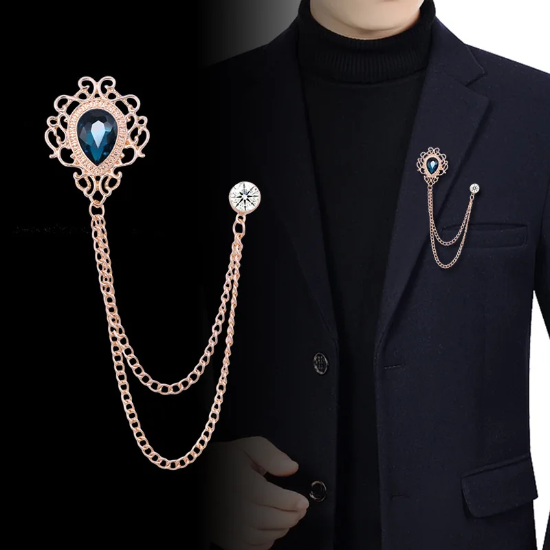 Men Accessories Jewelry - Pin Kerah Kristal Berlian Imitasi Rantai
