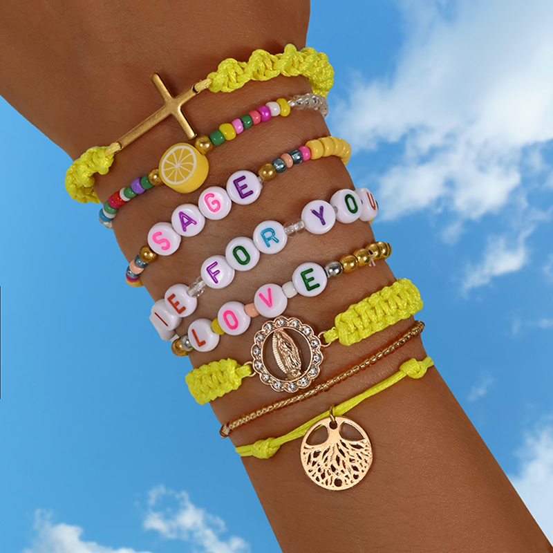 Men'S Accessories Jewelry Sale - Bohemian gelang liontin huruf kreatif Kuning