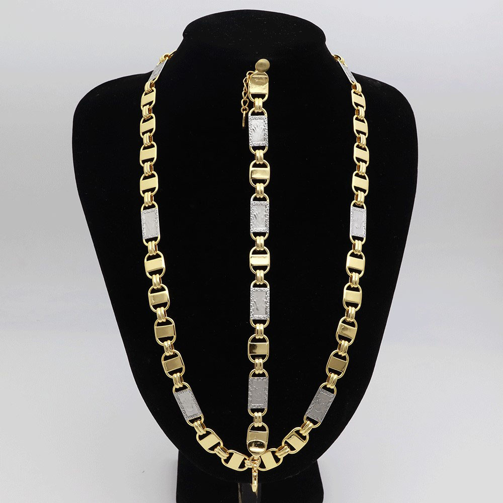 Men'S Accessories Dubai - Kalung Rantai Tebal Dua Warna Berlapis